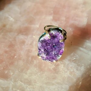 Bague Duo cristal Améthyste naturel & Stalactite)