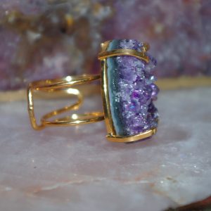 Bague Arc de cristal Améthyste Stalactite