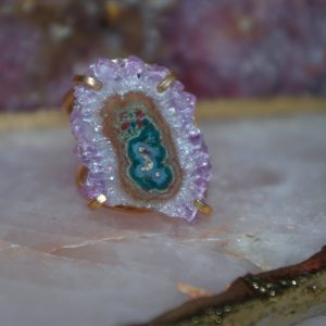 Bague Arc de fleur de cristal Améthyste naturel & Stalactite