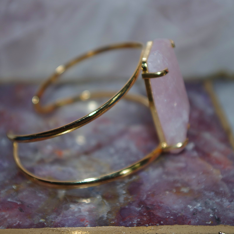 Pendentif connecteur quartz rose naturel laiton doré 27.5mm,création b – Gingerlily Perles