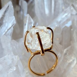 Bague Simple Cristal de quartz clair naturel ou quartz rose et aigue marine (Brésil)