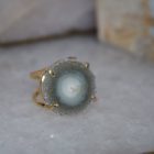 Bague Anneau double de fleur de cristal Améthyste naturel & Stalactite)