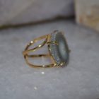 Bague Anneau double de fleur de cristal Améthyste naturel & Stalactite)