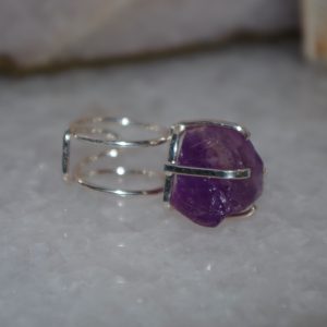 Bague d’anneau double de Cristal Améthyste Naturel