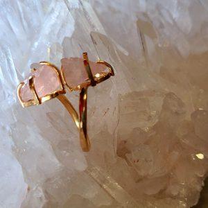 Bague duo Cristal de quartz Rose naturel (Brésil)
