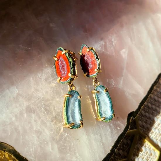 Boucles d'oreilles d'agates doubles naturels. - Safyrna luxueux bijoux ...